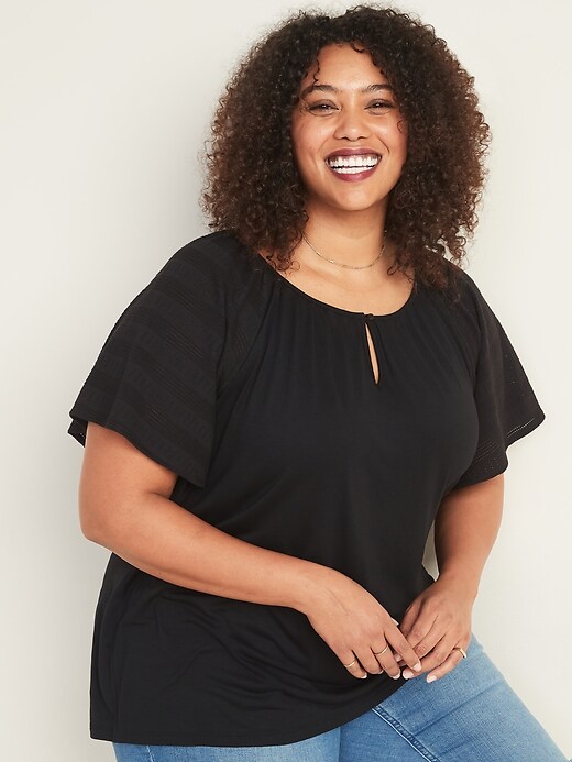 Pointelle-Sleeve Jersey-Knit Plus-Size Top | Old Navy