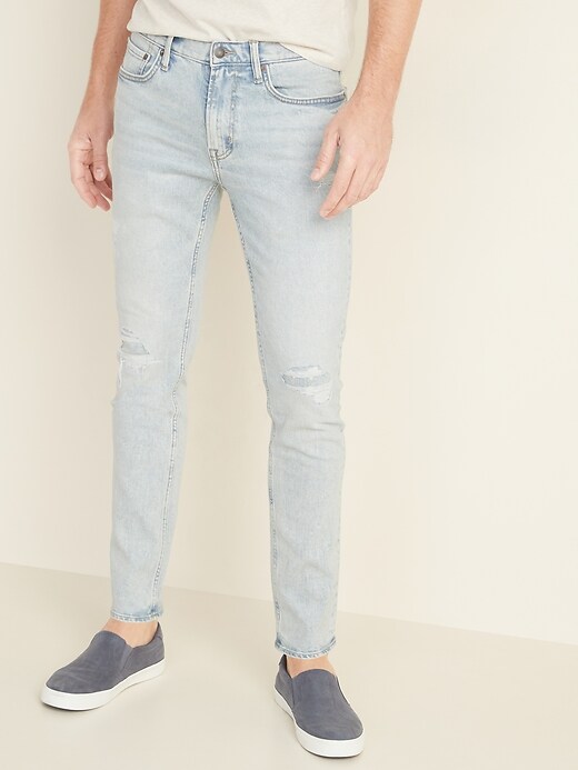 View large product image 1 of 2. Skinny Built-In Flex Distressed Light-Wash Jeans