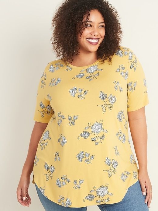View large product image 1 of 3. Luxe Plus-Size Floral Elbow-Sleeve Tunic Tee