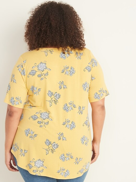 View large product image 2 of 3. Luxe Plus-Size Floral Elbow-Sleeve Tunic Tee