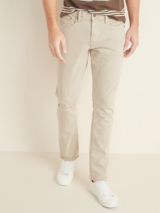 View large product image 1 of 2. Slim Built-In Flex Distressed Khaki-Wash Jeans