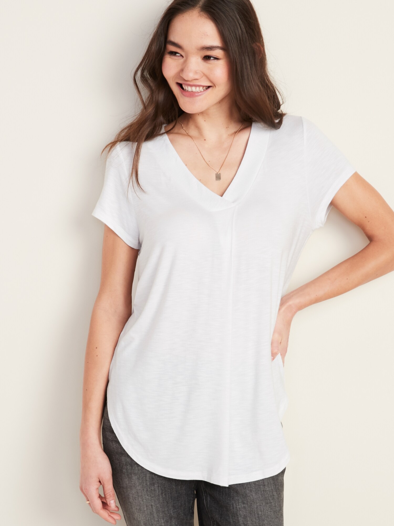 Loose Luxe V-Neck Tunic T-Shirt for Women