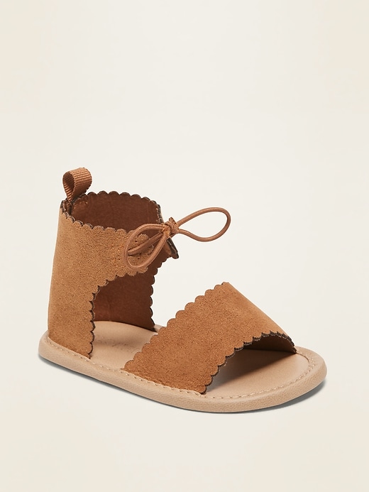 View large product image 1 of 4. Faux-Suede Scallop-Edge Gladiator Sandals for Baby