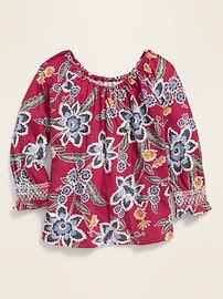 View large product image 3 of 4. Smocked Raglan-Sleeve Floral Top for Girls