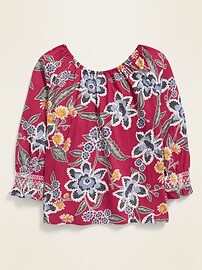 View large product image 4 of 4. Smocked Raglan-Sleeve Floral Top for Girls