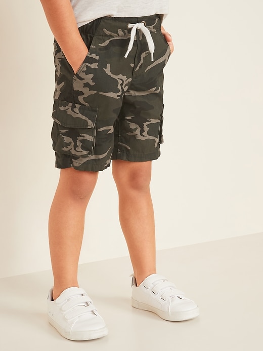 View large product image 1 of 1. Functional-Drawstring Canvas Cargo Shorts for Toddler Boys
