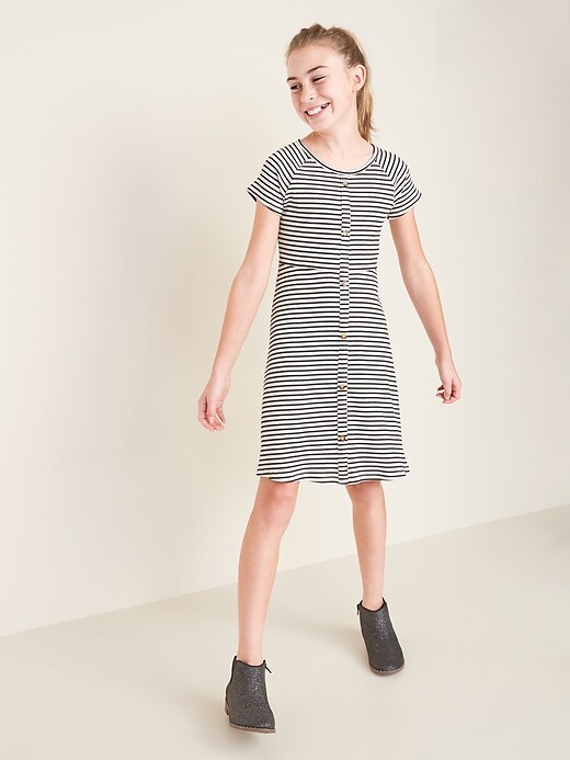 View large product image 1 of 3. Rib-Knit Faux Button-Front Skater Dress for Girls