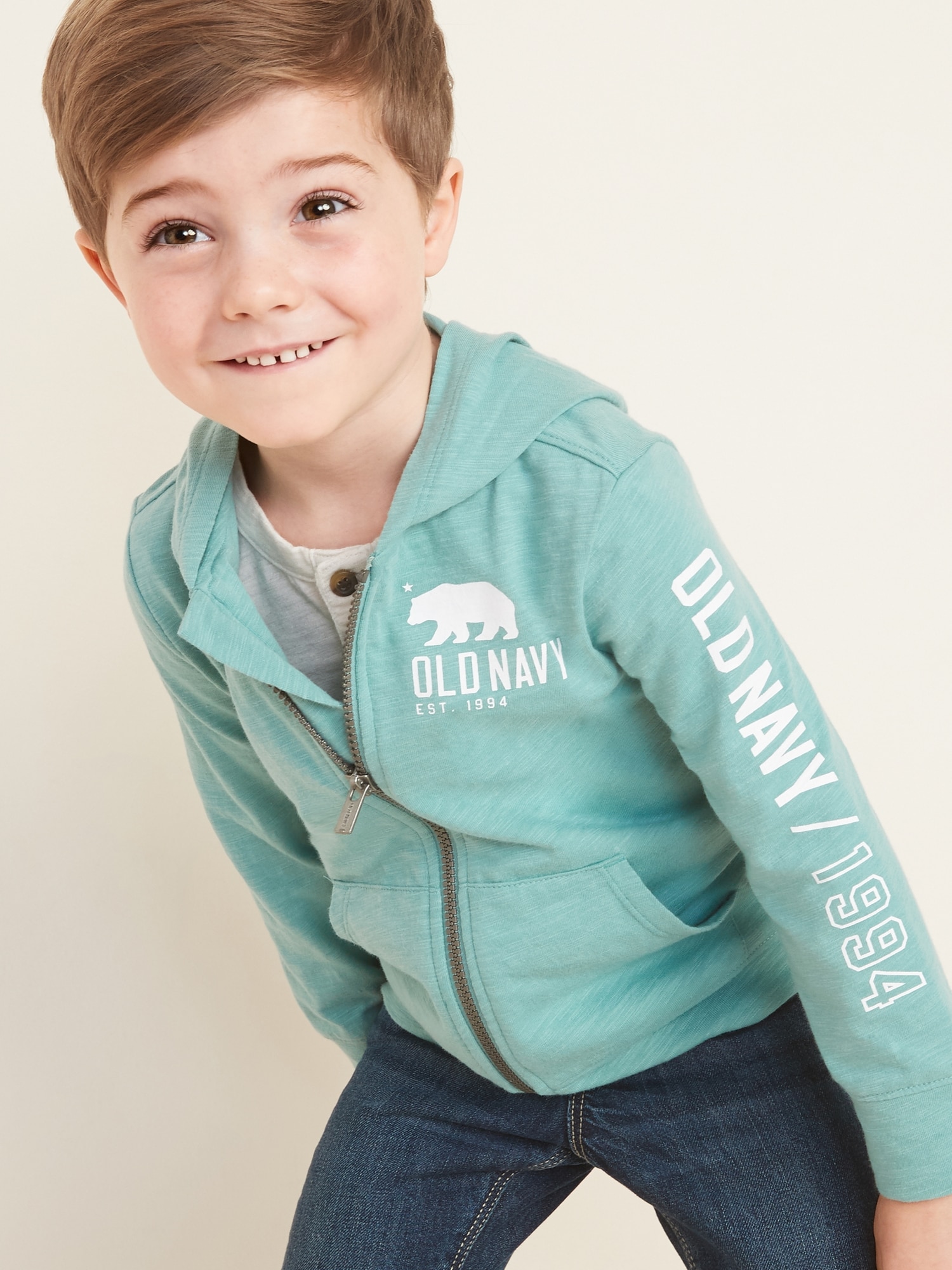 Slub-Knit Logo-Graphic Zip Hoodie For Toddler Boys | Old Navy