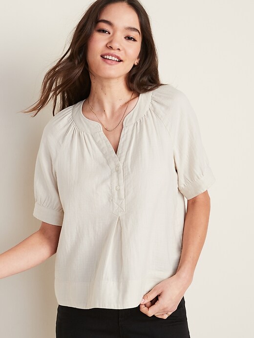 View large product image 1 of 1. Oversized Shirred Top