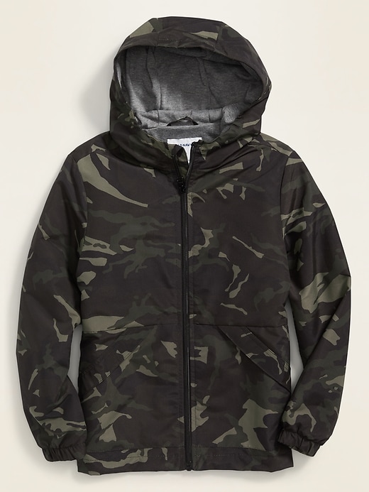 View large product image 1 of 3. Water-Resistant Hooded Zip Rain Jacket For Boys