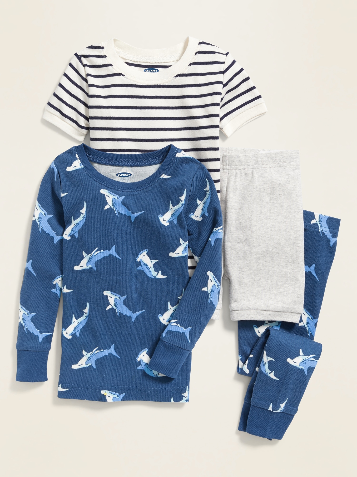 Shark Print 4 Piece Pajama Set for Toddler Baby