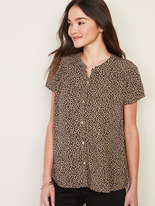 Image number 1 showing, Printed Banded-Collar Shirt