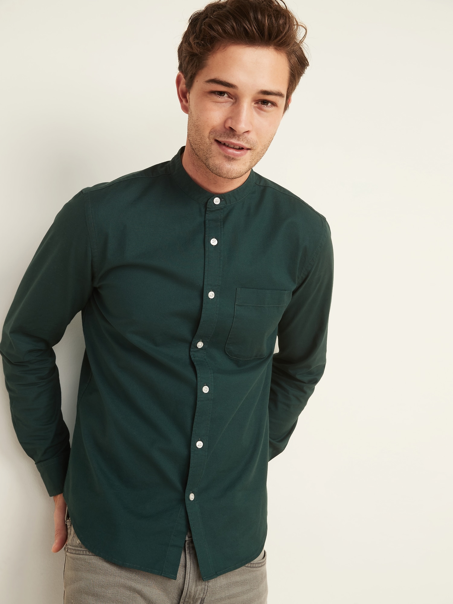 Viviz Forancci Men's Banded Collar Dress Shirt - Regular Fit, Long Sleeve, Solid Color - View #5