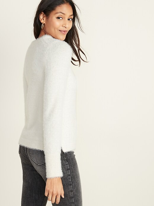 Image number 2 showing, Crew-Neck Eyelash Sweater for Women