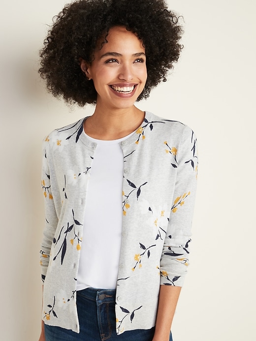 Printed Crew-Neck Cardi for Women 