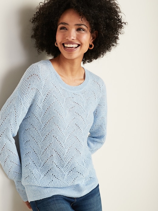 Crew-Neck Pointelle Sweater for Women | Old Navy