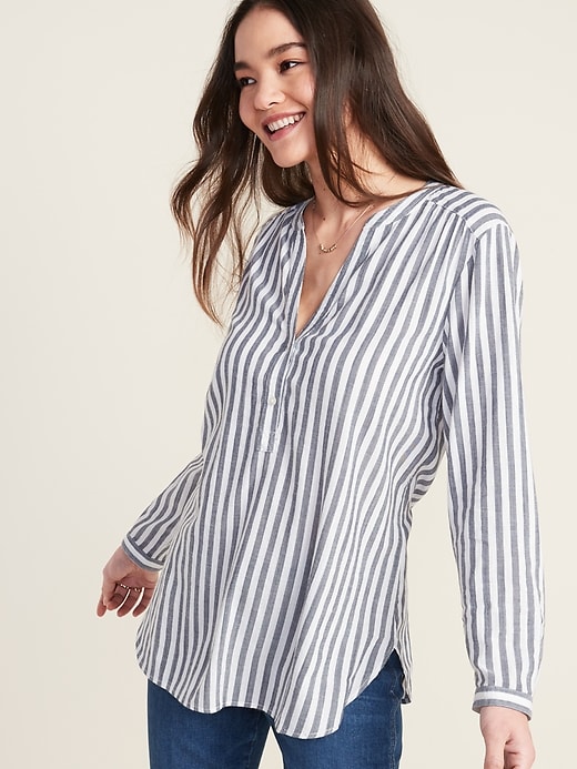 Image number 1 showing, Vertical-Stripe Split-Neck Popover Tunic for Women