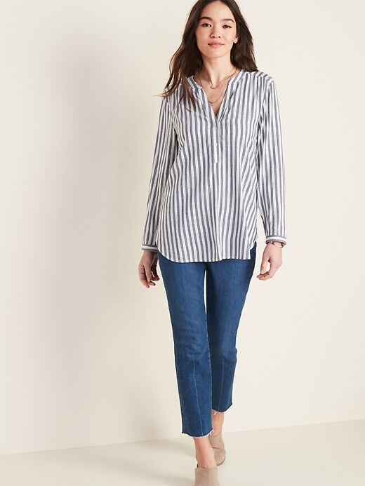Image number 3 showing, Vertical-Stripe Split-Neck Popover Tunic for Women