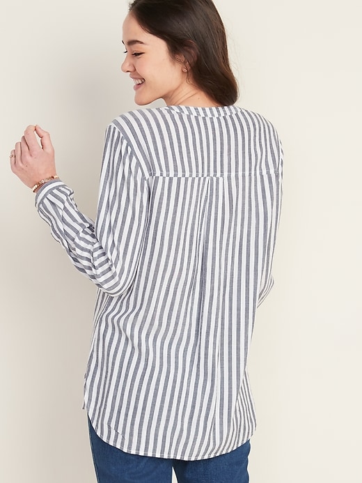 Image number 2 showing, Vertical-Stripe Split-Neck Popover Tunic for Women
