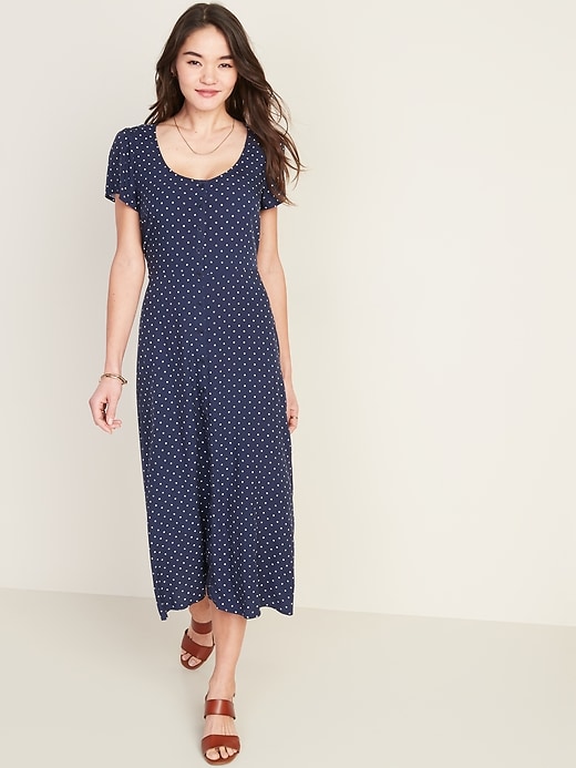 View large product image 1 of 1. Fit & Flare Printed Button-Front Midi Dress