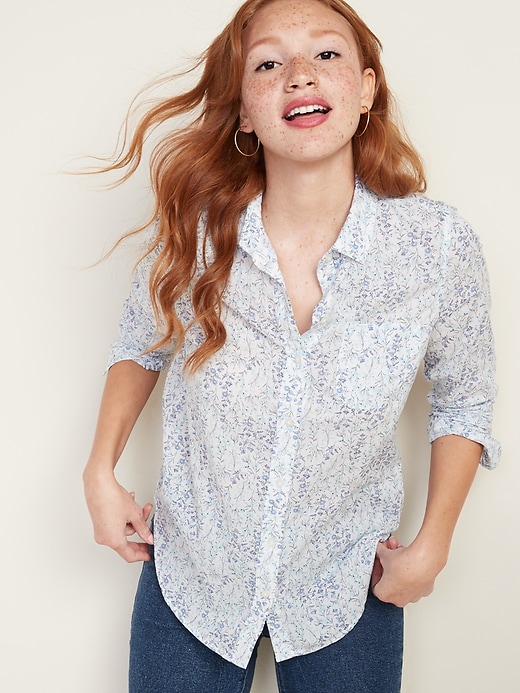 Image number 1 showing, Ditsy-Floral Print Classic Shirt for Women