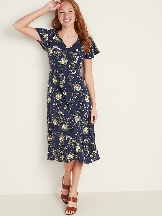 View large product image 1 of 1. Fit & Flare V-Neck Midi Dress