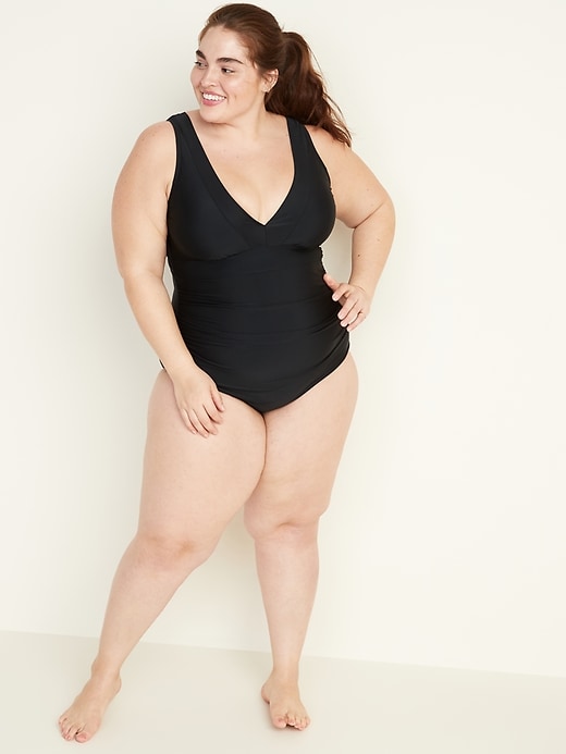 Image number 3 showing, V-Neck Secret-Slim Underwire Plus-Size One-Piece Swimsuit