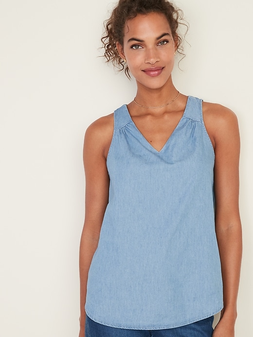 Image number 1 showing, Chambray V-Neck Tank Top