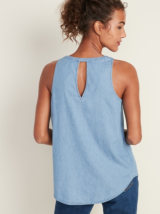 Image number 2 showing, Chambray V-Neck Tank Top for Women