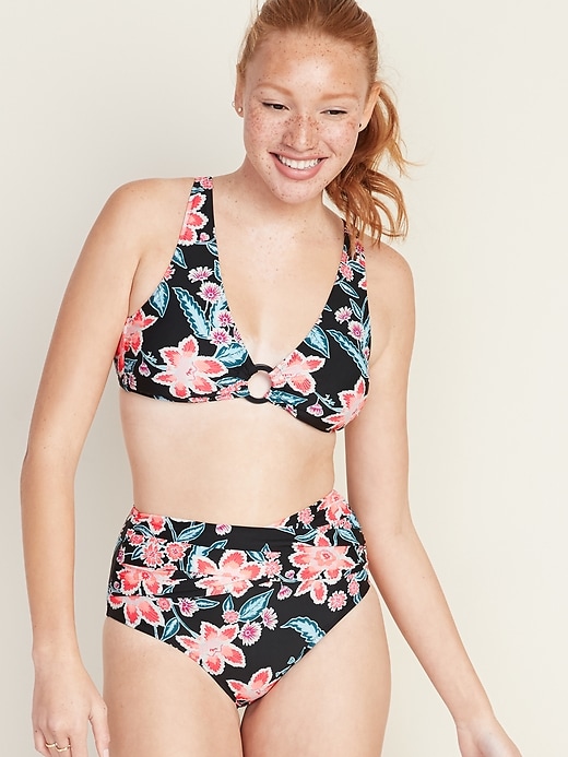 Old Navy Floral Triangle O-Ring Bikini Swim Top for Women. 1