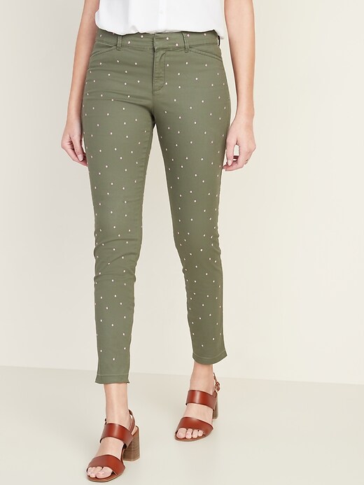 View large product image 1 of 2. Mid-Rise Embroidered-Dot Pixie Ankle Chino Pants for Women