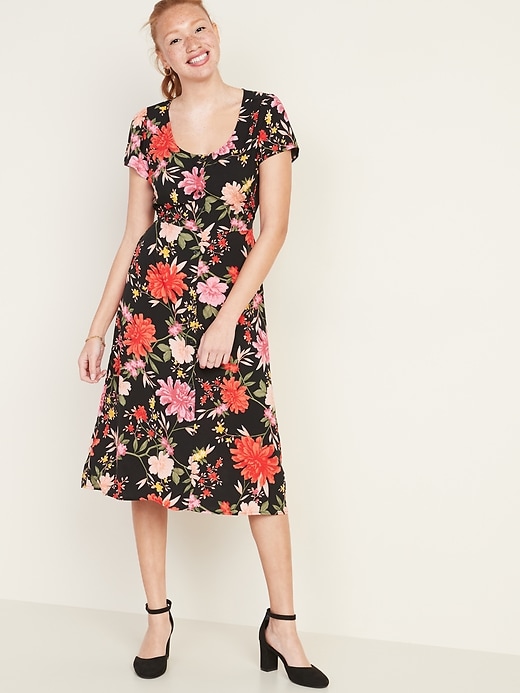 Image number 1 showing, Fit & Flare Printed Button-Front Midi Dress for Women