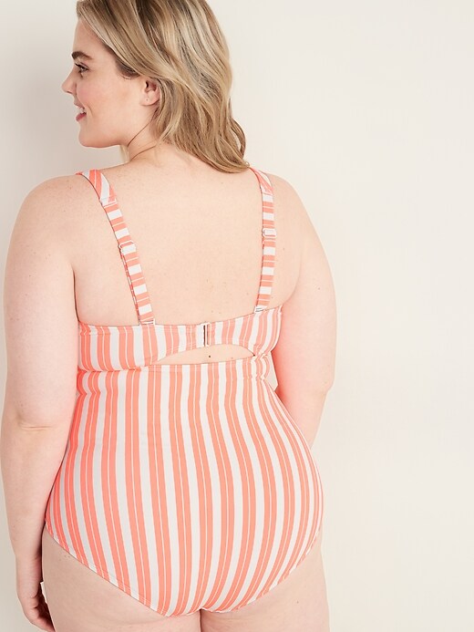 Image number 2 showing, Striped Secret-Slim Twist-Front Plus-Size One-Piece Swimsuit