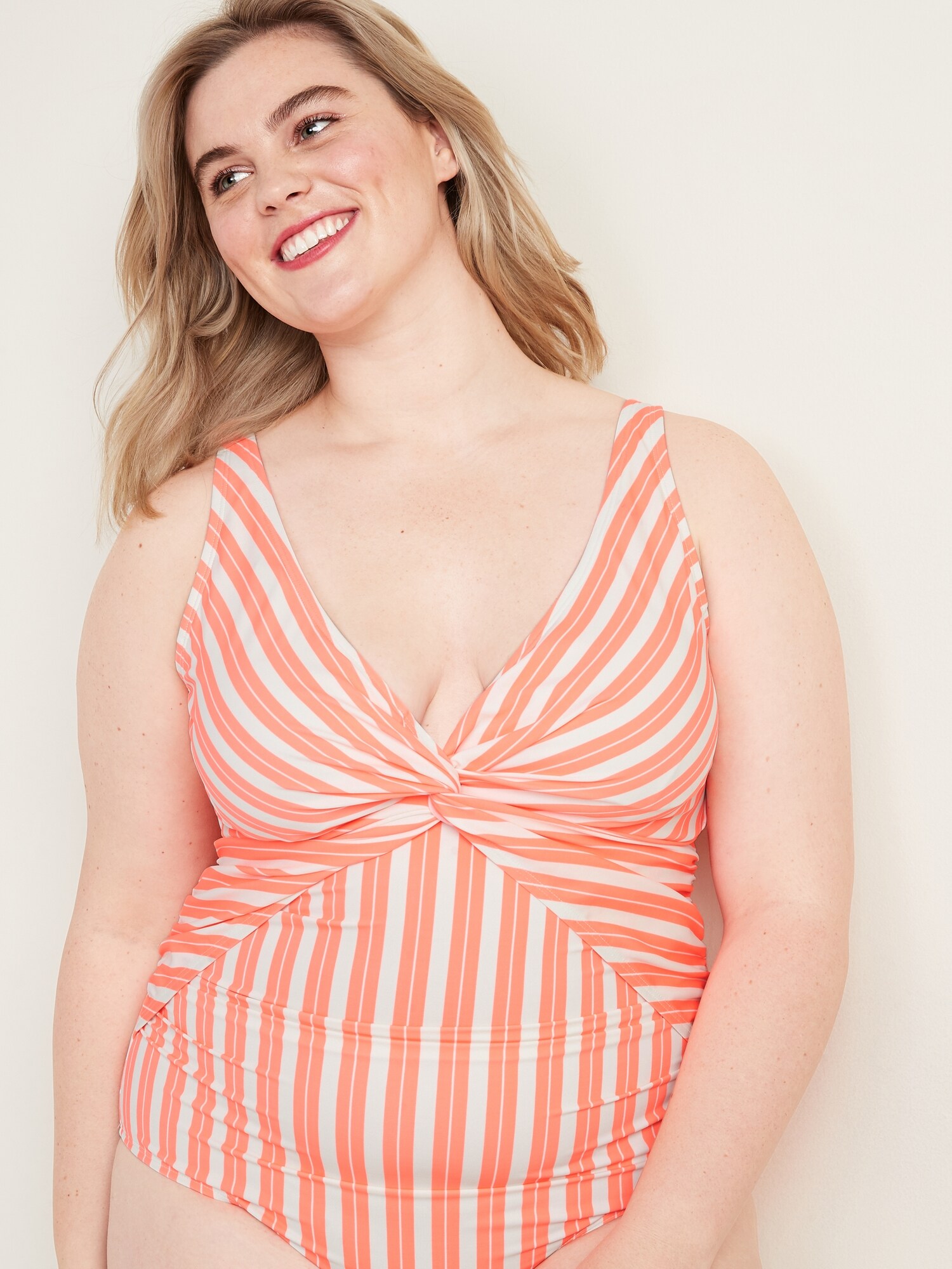 Secret-Slim Twist-Front Plus-Size One-Piece Swimsuit