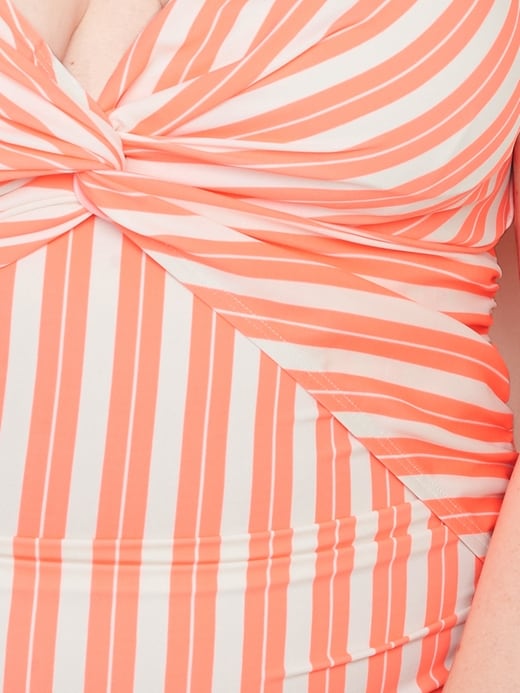 Image number 5 showing, Striped Secret-Slim Twist-Front Plus-Size One-Piece Swimsuit