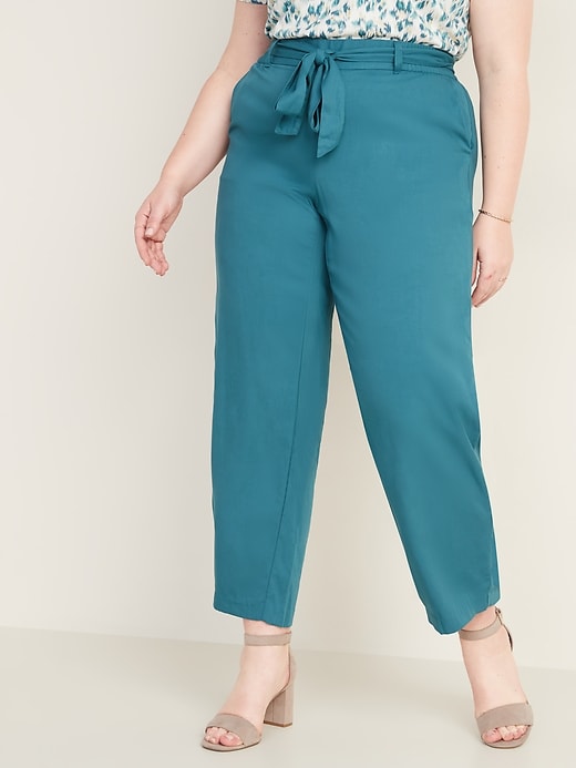 View large product image 1 of 1. High-Waisted Plus-Size Tie-Belt Soft Pants