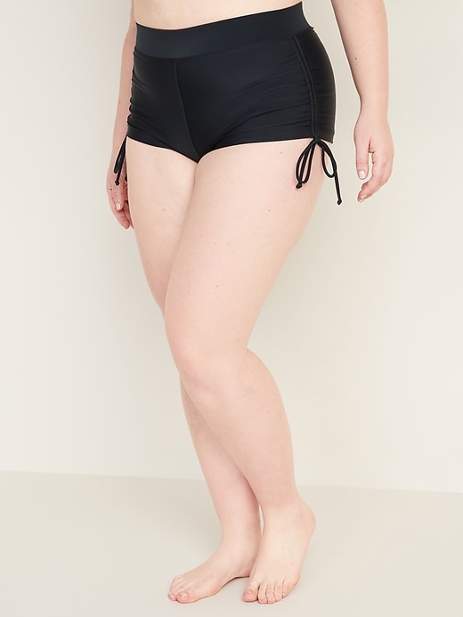 View large product image 1 of 3. High-Waisted Secret-Slim Plus-Size Side-Tie Swim Shorts -- 1.5-inch inseam