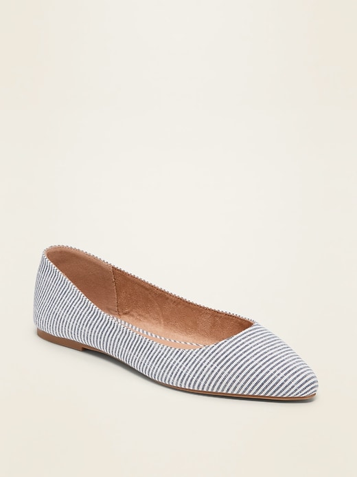 Image number 1 showing, Patterned Textile Pointy-Toe Ballet Flats