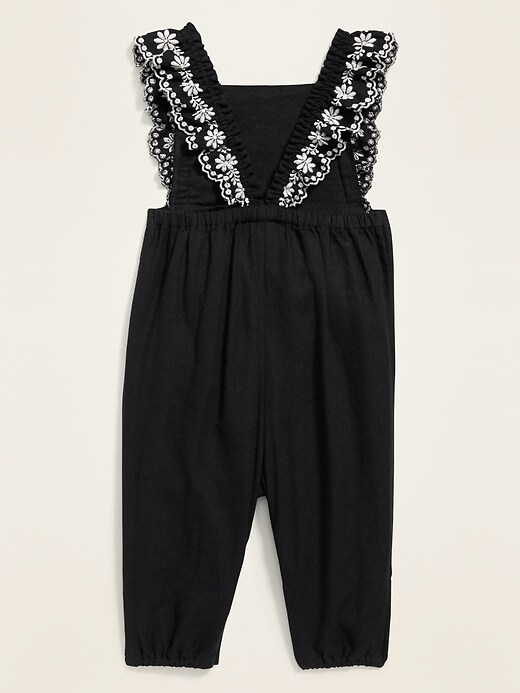 View large product image 2 of 2. Embroidered Strap Linen-Blend Jumpsuit for Baby