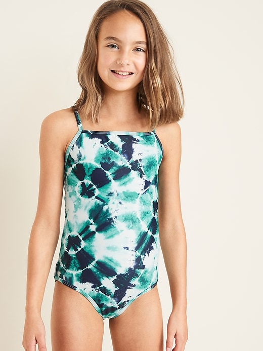 View large product image 1 of 2. Square-Neck Graphic Swimsuit for Girls