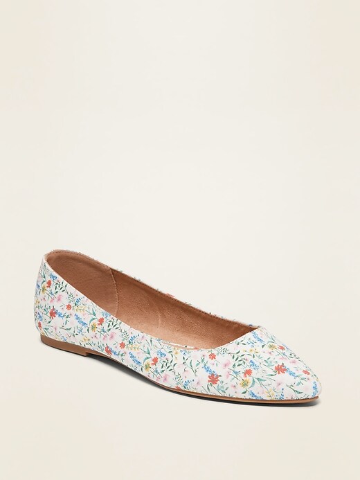View large product image 1 of 1. Patterned Textile Pointy-Toe Ballet Flats