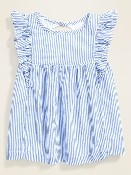 View large product image 1 of 2. Striped Ruffle-Trim Dress for Baby
