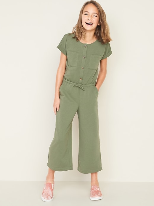 View large product image 1 of 1. French Terry Utility Jumpsuit for Girls