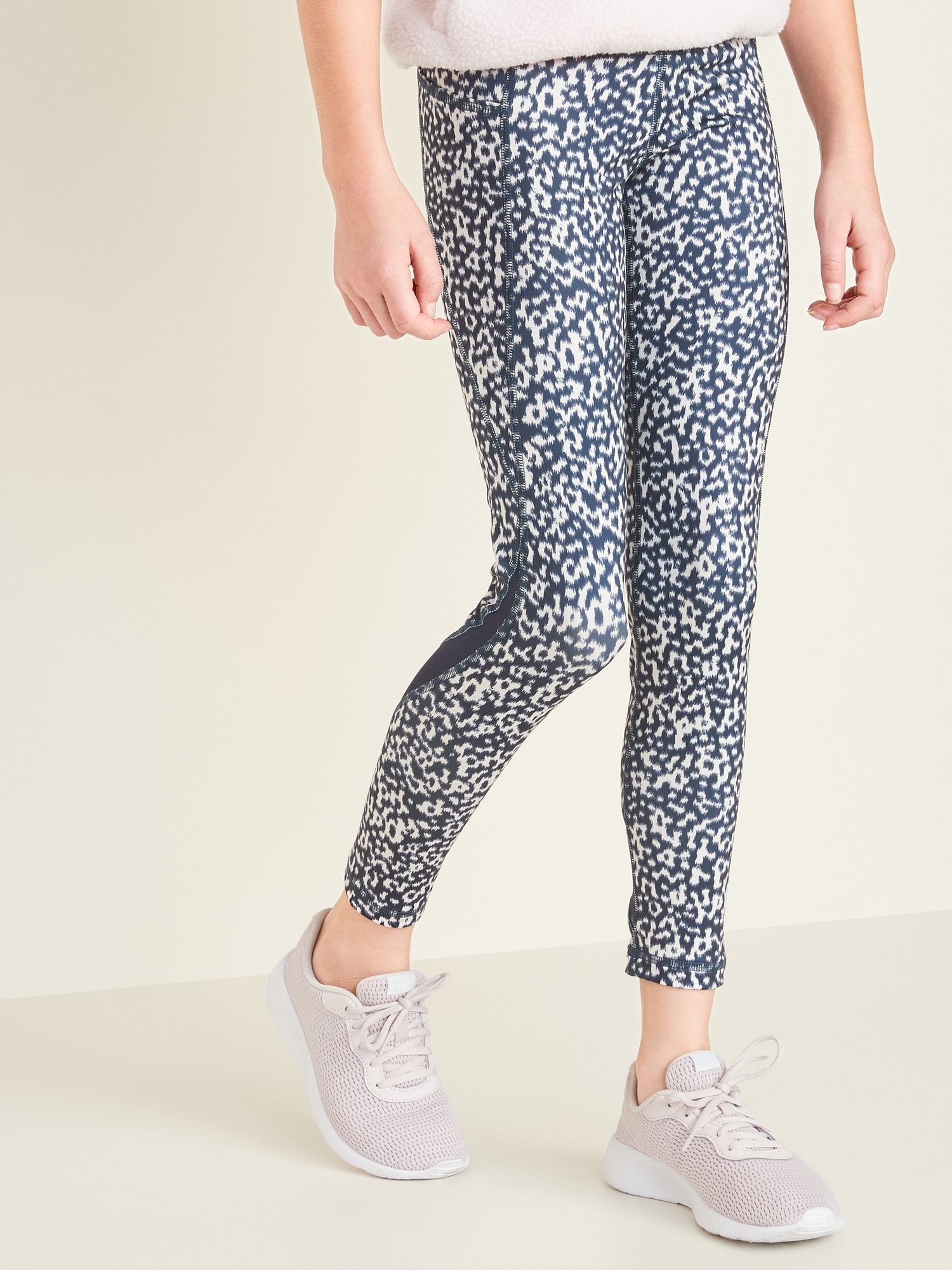Old Navy Active Go Dry Blue With Leaves Design Elevate Leggings Women's L