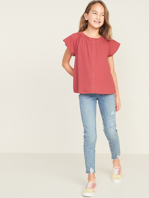 View large product image 2 of 4. Ruffled Rib-Knit Faux-Button Front Top for Girls