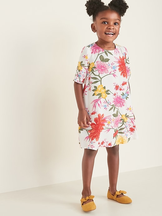 View large product image 1 of 1. Printed Elbow-Sleeve Swing Dress for Toddler Girls