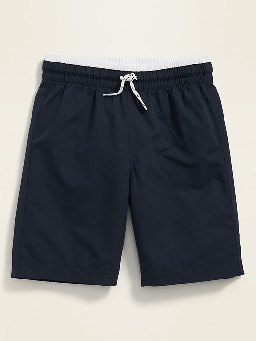 View large product image 1 of 2. Tipped-Waist Solid-Color Swim Trunks For Boys