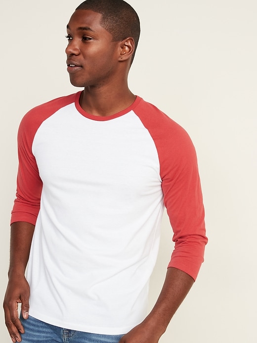 View large product image 1 of 1. Soft-Washed Color-Blocked 3/4-Sleeve Baseball Tee