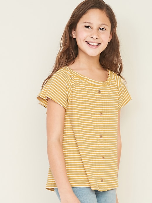 View large product image 1 of 4. Striped Rib-Knit Faux Button-Front Top for Girls