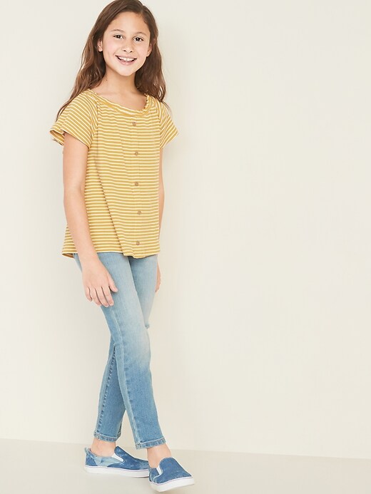 View large product image 2 of 4. Striped Rib-Knit Faux Button-Front Top for Girls